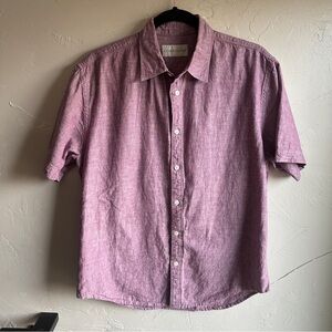 Coastaoro Linen Cotton Button-Up Shirt Purple Relaxed Coastal Summer Shirt Sz M
